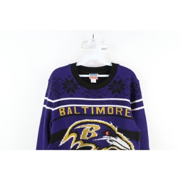 Streetwear Mens Large Snowflake Christmas Baltimore Ravens Football Knit Sweater - Picture 2 of 10